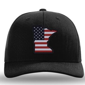 LOCAL CROWNS MINNESOTA Rubber Patch USA Flag Black Nylon Trucker Hat Black Sz OS